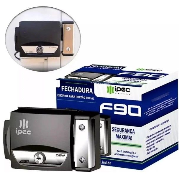 Fechadura Eletrica Portao F90 Preta IPEC 