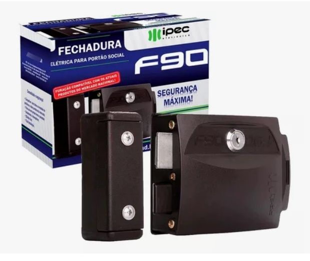 Fechadura Eletrica Portao F90 Preta IPEC 