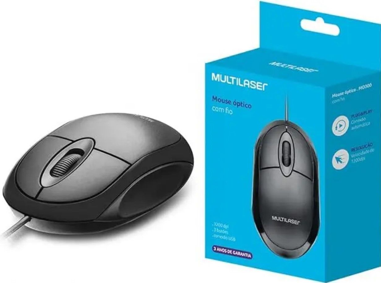 Mouse USB Com Fio Multilaser MS100